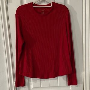 American Eagle Outfitters Red Ribbed Long Sleeve Top